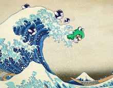 Load image into Gallery viewer, Frog Mario vs. The Great Wave! - Original POSTER! (24 x 36 or Smaller) - 1988 - Super Mario Bros. 3 - Nintendo - Hokusai - Cheep Cheep
