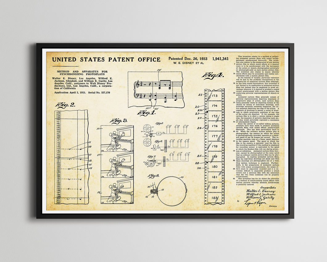 1933 Disney Animated Music Patent POSTER! (up to 24