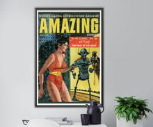 Load image into Gallery viewer, 1957 Science Fiction Book POSTER! (up to 24&quot; x 36&quot;) - Robot Falconer - Birds of Prey - Laser - Gun - SciFi
