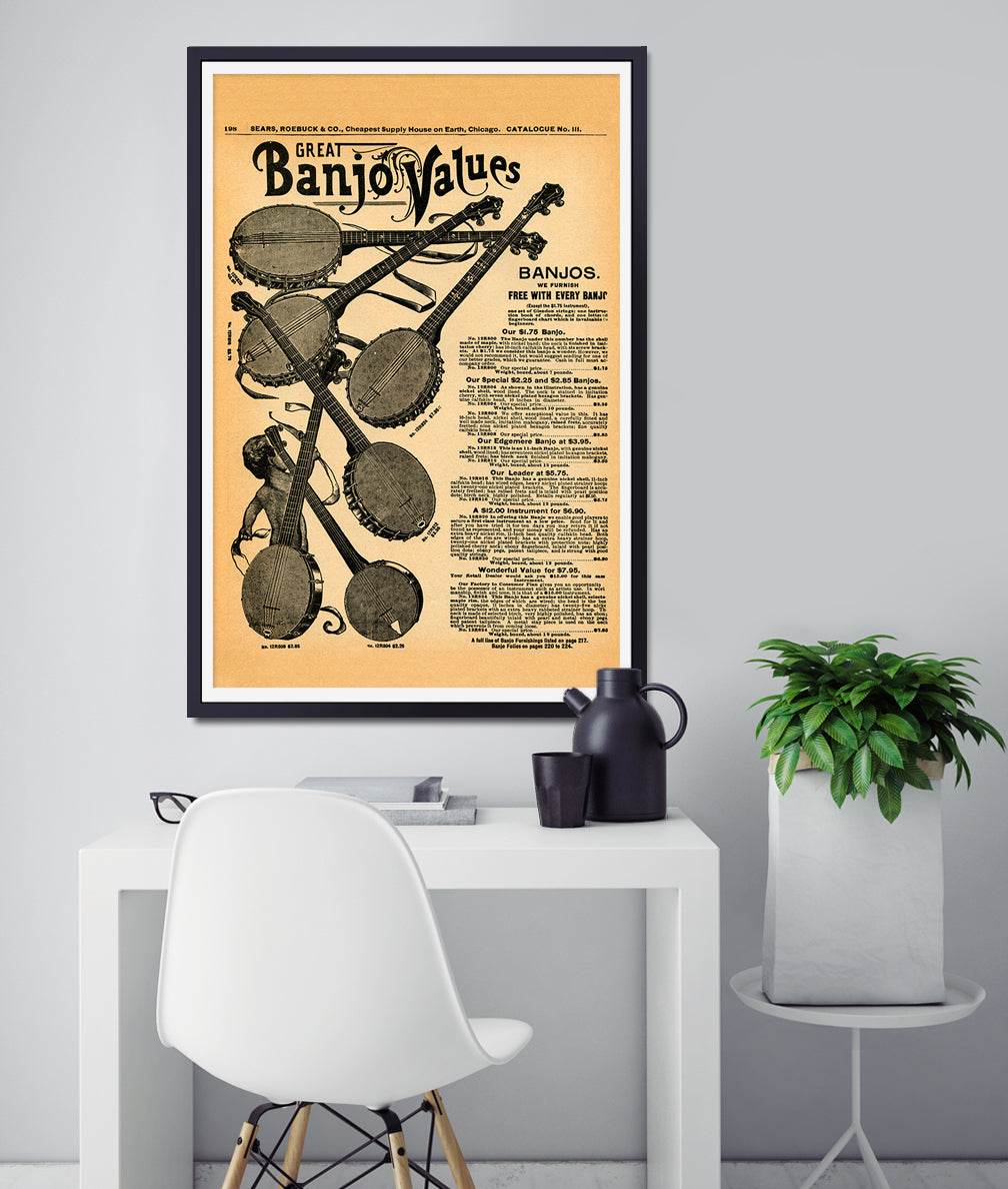 1902 BANJO Sears Catalog Page POSTER! - Vintage - Antique - Music - Instrument