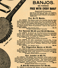 Load image into Gallery viewer, 1902 BANJO Sears Catalog Page POSTER! - Vintage - Antique - Music - Instrument
