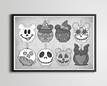 Load image into Gallery viewer, Spooky Disney Caramel Apples POSTER! (up to 24&quot; x 36&quot;) - Halloween - Candy - Disneyland - Disney World - Illustration - Mickey Mouse - Art
