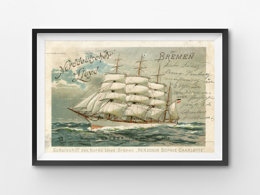 1902 Ship PRINT! (up to 24 x 36) - Antique - Vintage - Sailing - Room Decor - Art - Hangings - Large - Sea - Ocean - Beach - Breezy