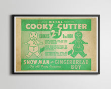 Load image into Gallery viewer, Vintage Cookie Cutter Box POSTER! (up to 24 x 36) - Gingerbread Man - Snowman - Cooky - Antique
