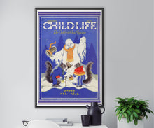 Load image into Gallery viewer, 1937 Child Life Magazine POSTER! (up to 24&quot; x 36&quot;) - Winter - Snowman - Christmas
