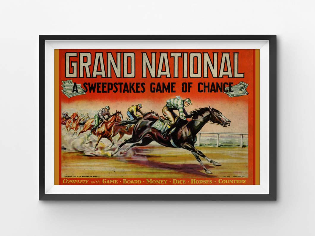 1937 Horse Racing Board Game Box POSTER! - Grand National - Up to full size 24x36 - Vintage - Antique - Jockey - Club - Paddock - Art