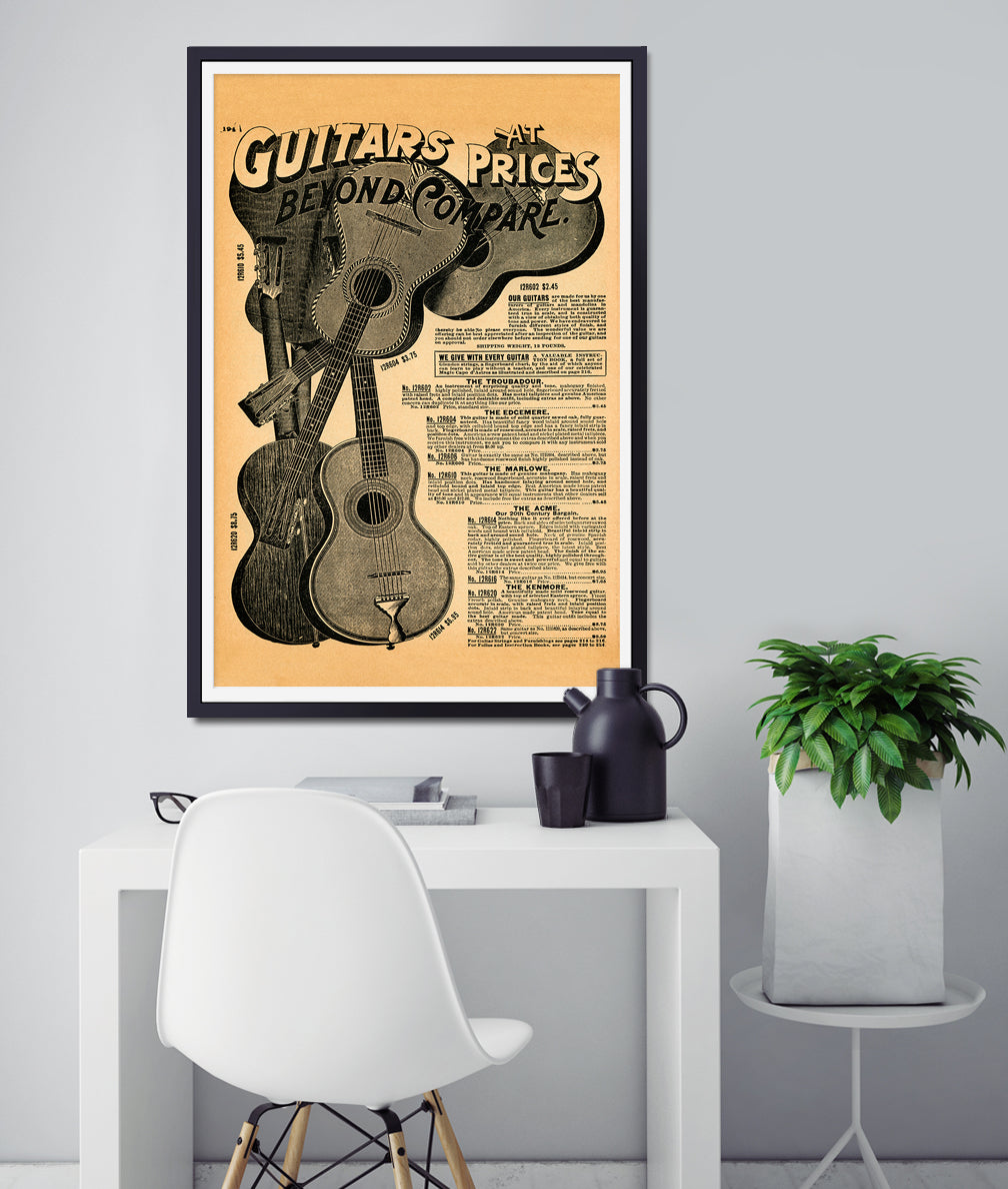 1902 GUITAR Catalog Page POSTER! - Sears, Roebuck, & Co. - Vintage