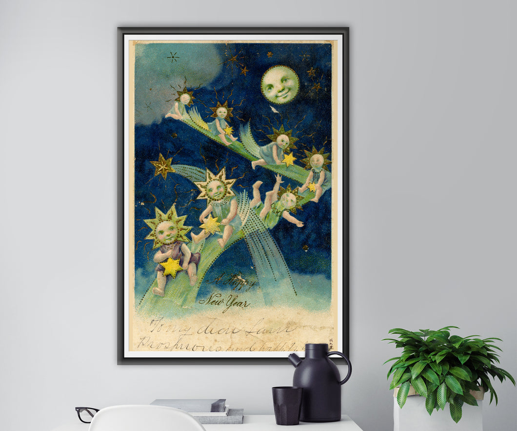 1907 Happy New Year Moon Baby POSTER! (up to 24