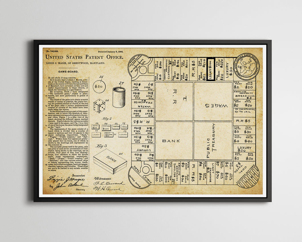 1904 Board Game Patent POSTER! (up to 24