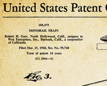 Load image into Gallery viewer, Disneyland Monorail Patent POSTER! (up to 24&quot; x 36&quot;) - Mark I (1959-1961) - People Mover
