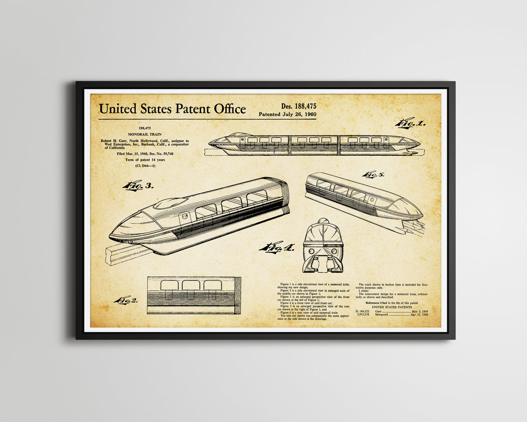 Disneyland Monorail Patent POSTER! (up to 24