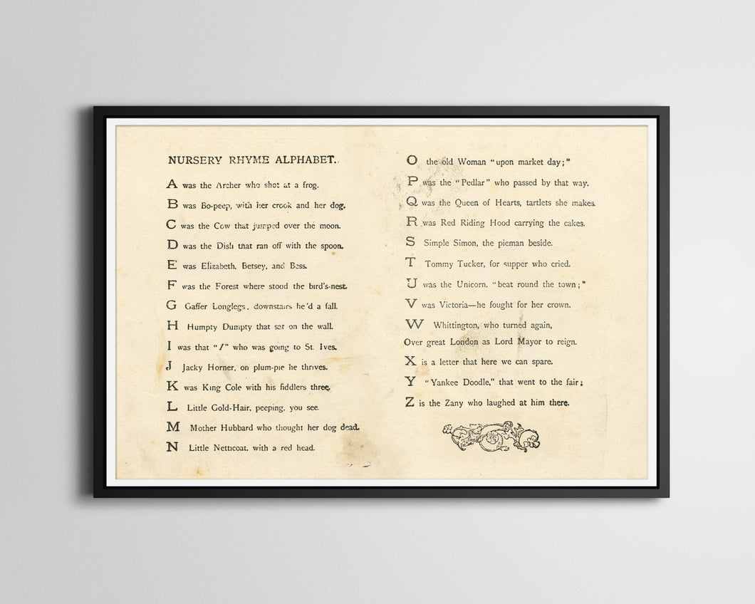 1920's Nursery Rhyme Alphabet Poem POSTER! (up to 24 x 36) - Fairy Tales - Kids - Children