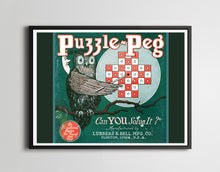 Load image into Gallery viewer, 1922 Puzzle Peg Board Game POSTER! (up to 24&quot; x 36&quot;) - Owl - Vintage - Classroom
