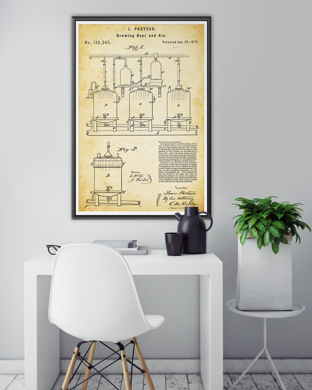 1873 Louis Pasteur BREWING BEER & Ale Patent POSTER! - Fermentation - Vintage