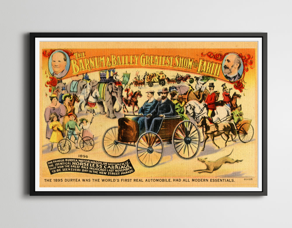 1907 Barnum & Bailey / Duryea Postcard POSTER! (up to 24