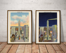 Load image into Gallery viewer, Rockefeller Center Night &amp; Day POSTER SET! (up to 24&quot; x 36&quot;) - New York City - Vintage - Postcard - Art Deco - Antique - Skyline - 30 Rock
