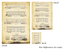 Load image into Gallery viewer, Vintage DISNEYLAND Train Cars Blueprint POSTER! (up to 24x36) - 1955 - Disney - Main Street USA
