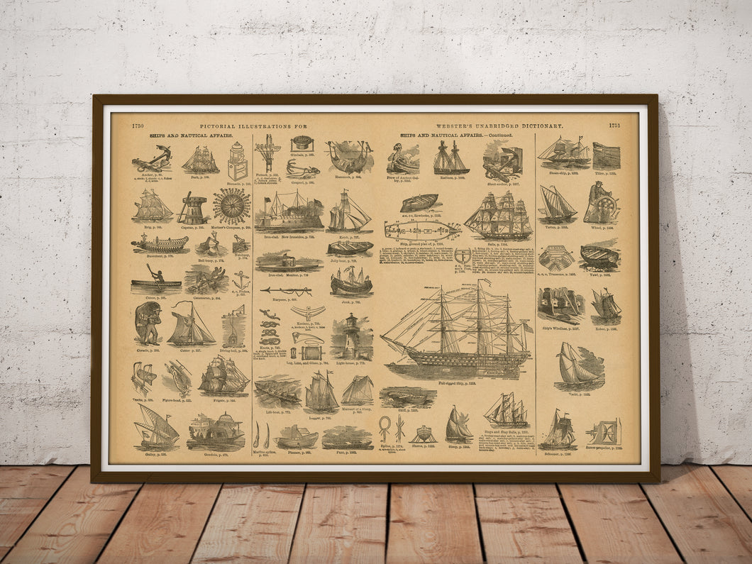 1906 Ships and Nautical POSTER! (24 x 36 or smaller) - Webster Dictionary - Vintage