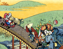 Load image into Gallery viewer, Mario Kart on The Arched Bridge! - Original POSTER! (24 x 36 or Smaller) - Hokusai - Super Nintendo - Fan Art - Painting - SNES - Bowser
