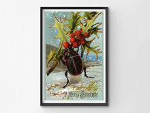 Load image into Gallery viewer, Victorian Christmas Trade Card POSTER! - up to 24&quot; x 36&quot; - Merry - Beetle - Bugs - Macabre - Holidays - Xmas - Gifts - Unusual - Insects
