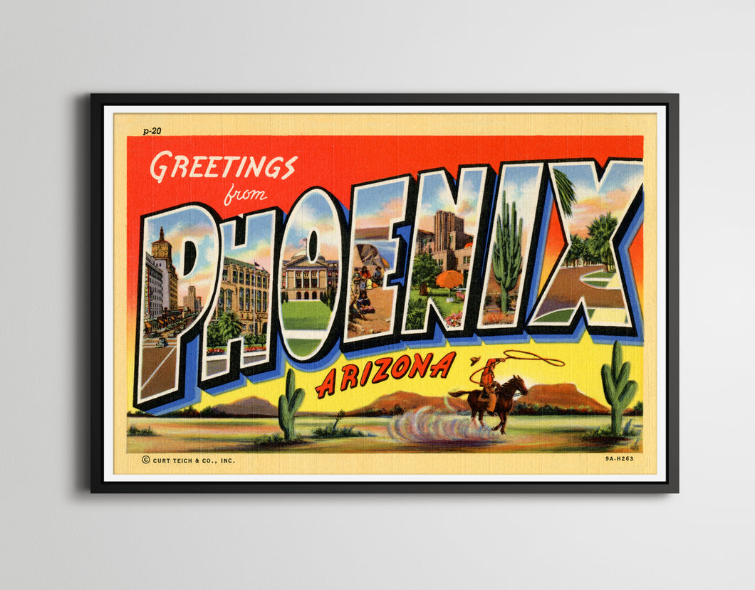 Vintage PHOENIX Large Letter Postcard POSTER! (up to 24 x 36 inches) - Antique Travel - Arizona