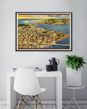 Load image into Gallery viewer, Vintage San Francisco Skyline Postcard POSTER! (24&quot; x 36&quot; or Smaller) - Golden Gate Bridge - Bay Bridge
