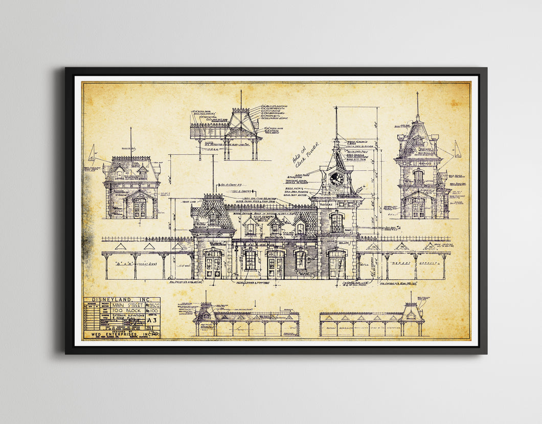 Vintage DISNEYLAND Train Station Blueprint POSTER! (up to 24