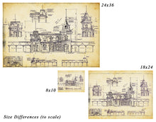 Load image into Gallery viewer, Vintage DISNEYLAND Train Station Blueprint POSTER! (up to 24&quot; x 36&quot;) - 1955 - Disney - Main Street USA - Patent Art - Attraction - Rides
